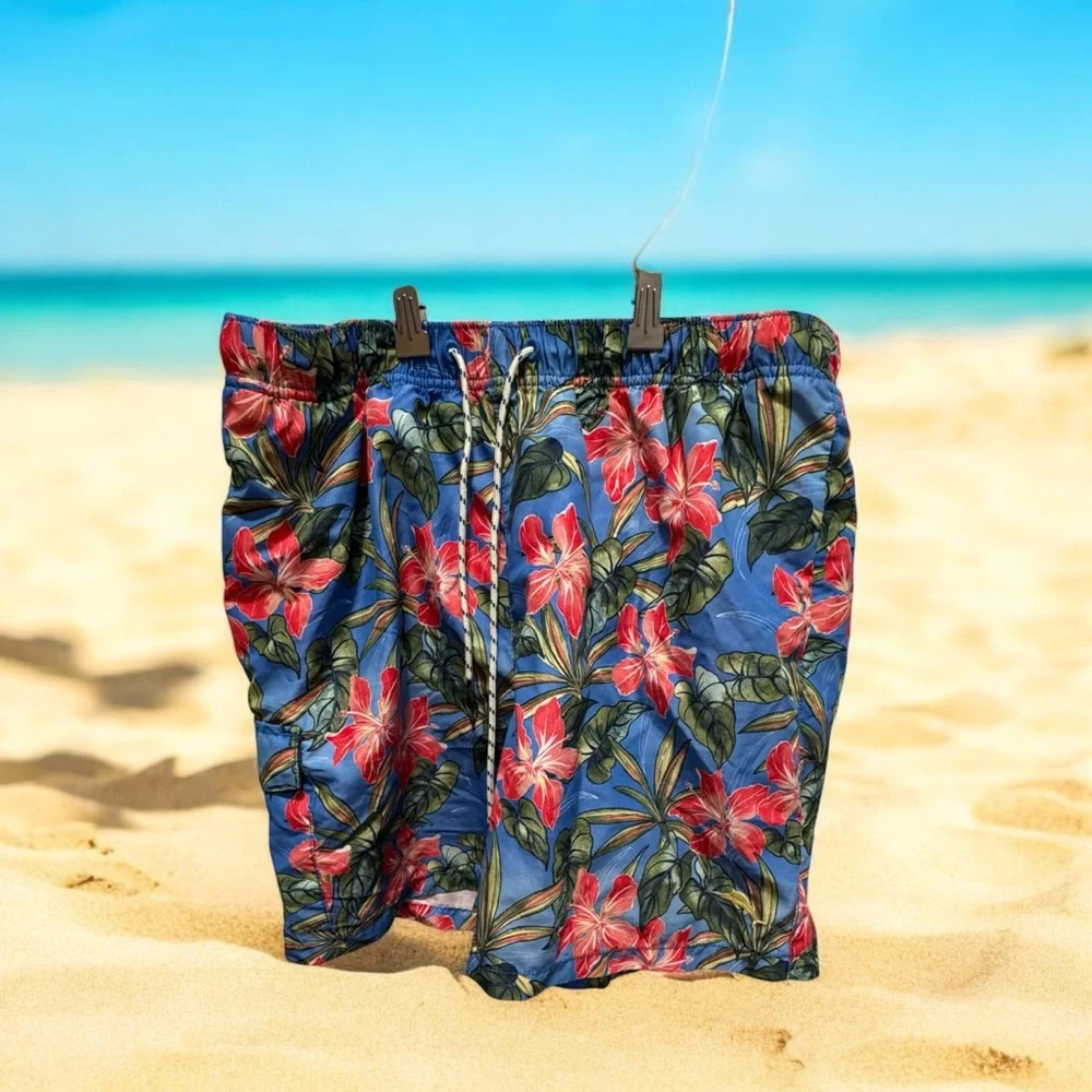 Tommy Bahama Tropical Red and Green  floral swim trunks size large